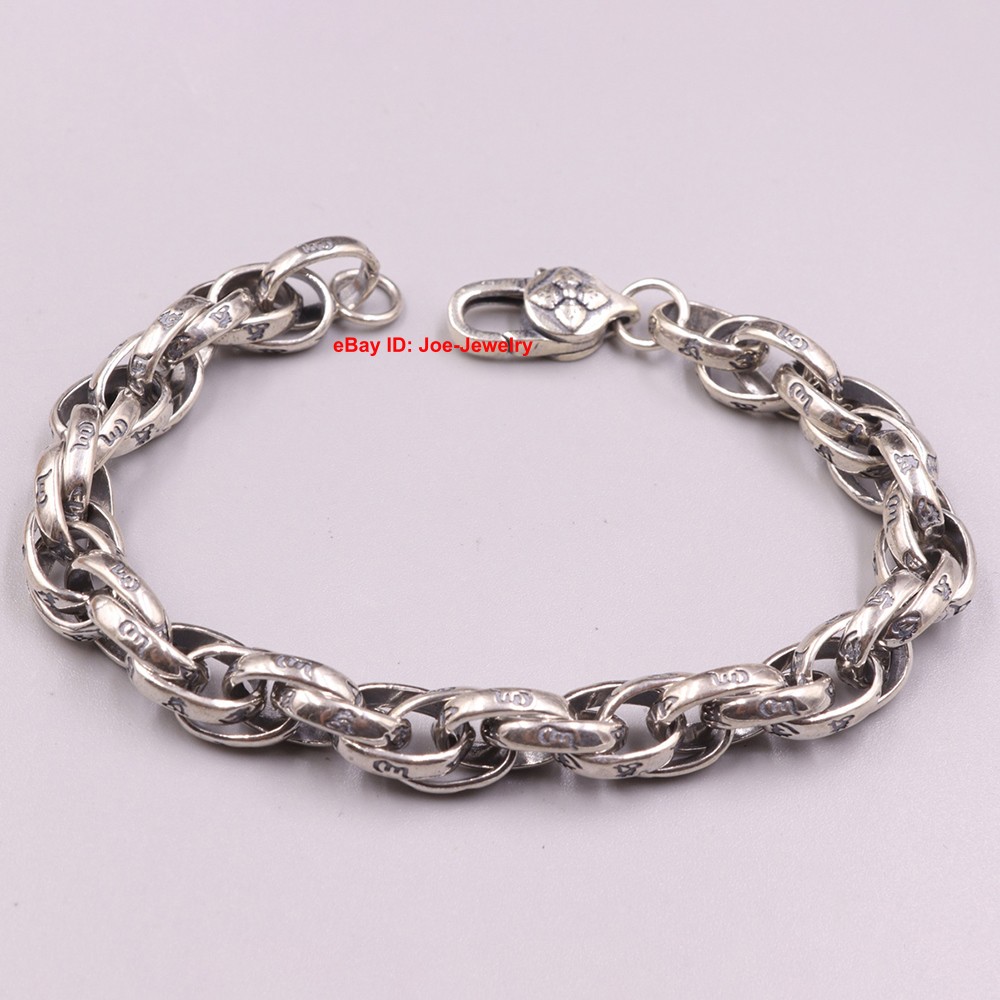 Pure 925 Sterling Silver Bracelet 9mm Sutra Oval Link Men’s Chain Bangle 8.26″L