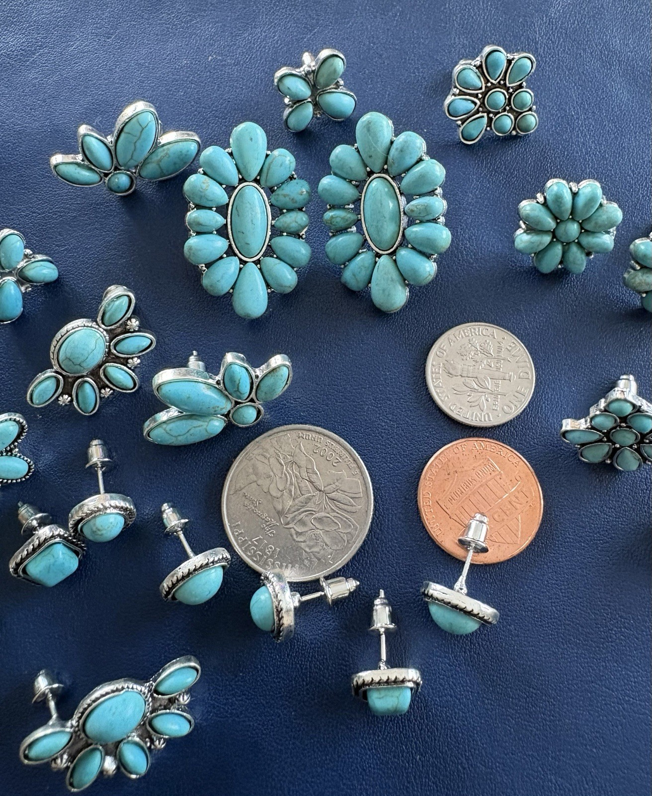 12 PAIRS Silvertone Turquoise Earrings Jewelry Western Boho Set Gift STUD
