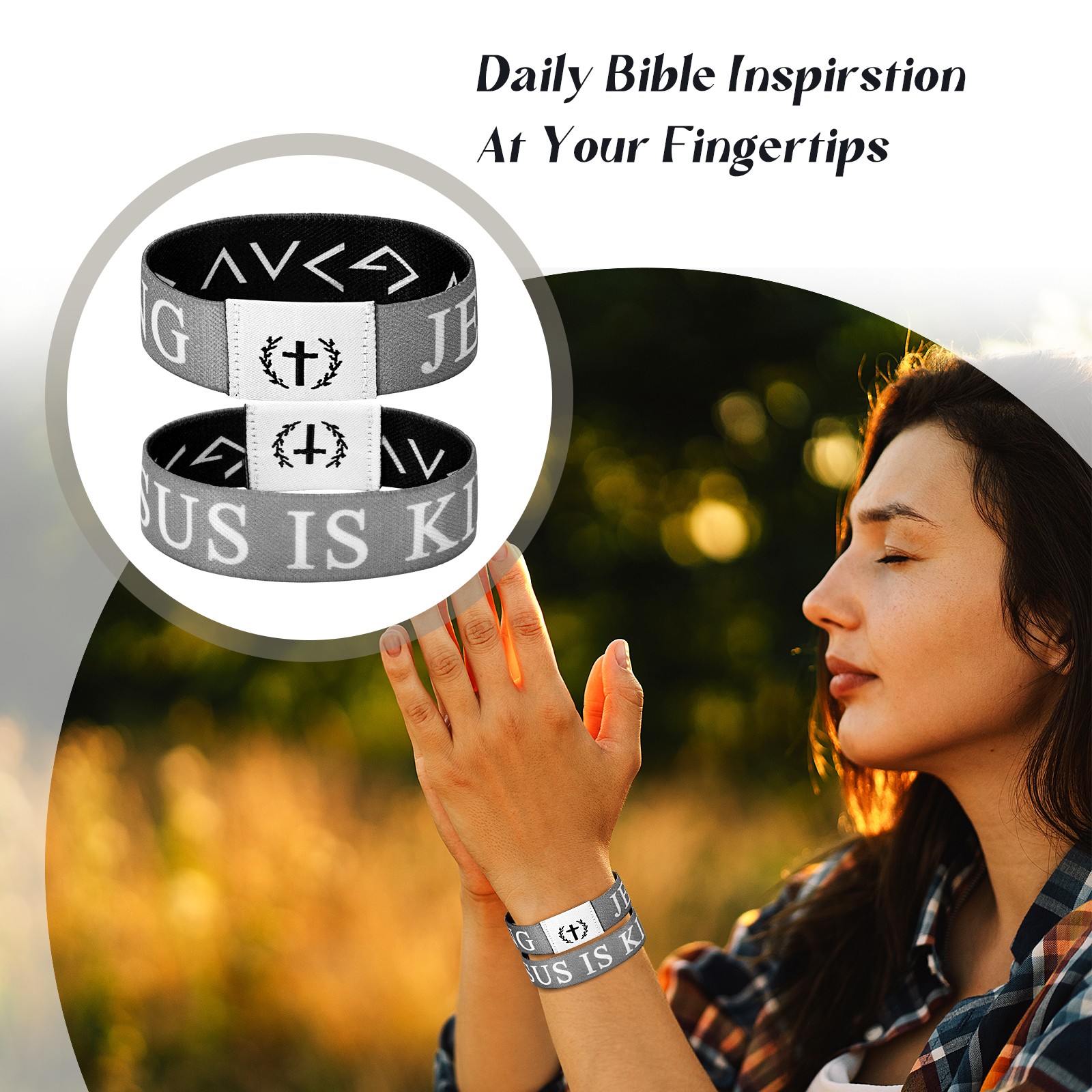 2pcs WWJD NFC Elastic Woven Bible Verse Bracelet Inspirational Christian Gift