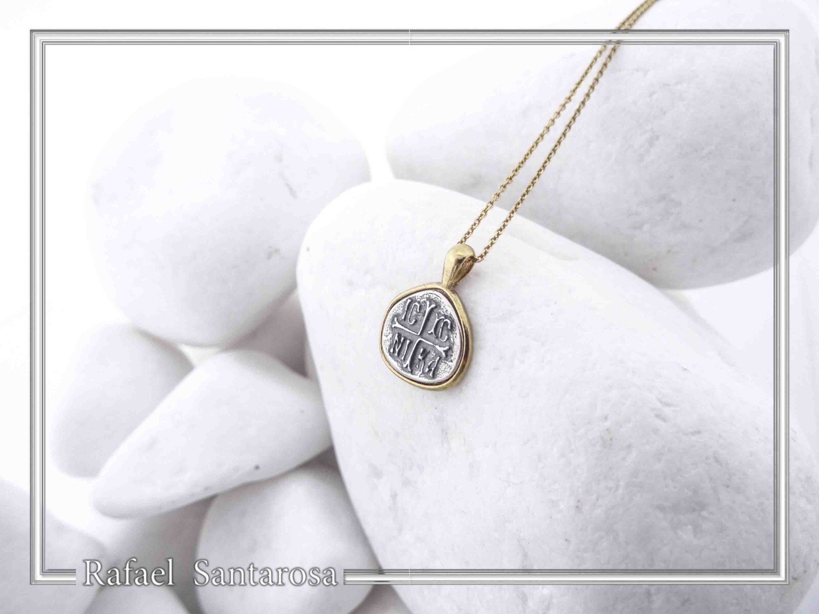 Protection cross coinshape Jesus Christ Wins silver Constantinato talisman charm