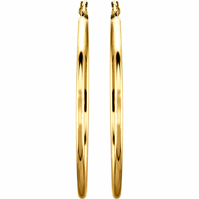 GOLD SALE – 47 x 2 mm Pair 14k Yellow Gold Tube Hoop Earrings New Polished