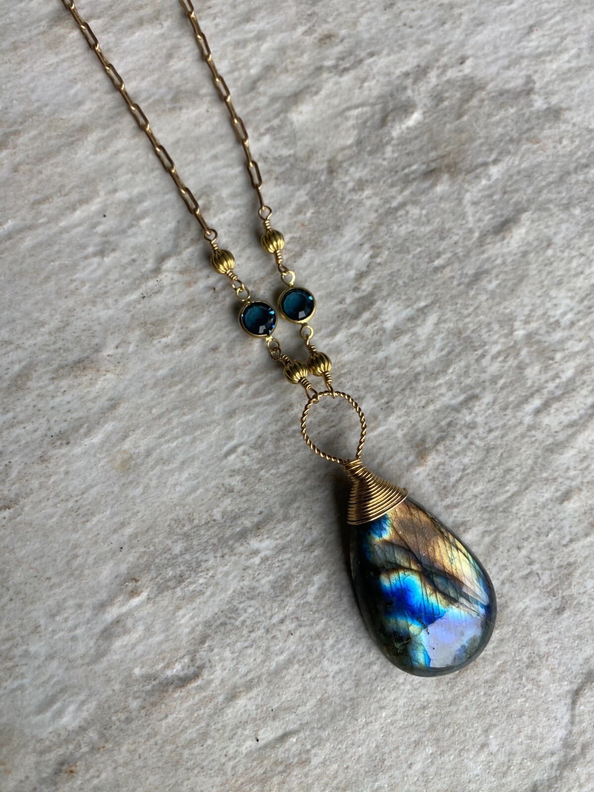 Labradorite Necklace- Blue Green Gold Copper Handmade Labradorite Necklace