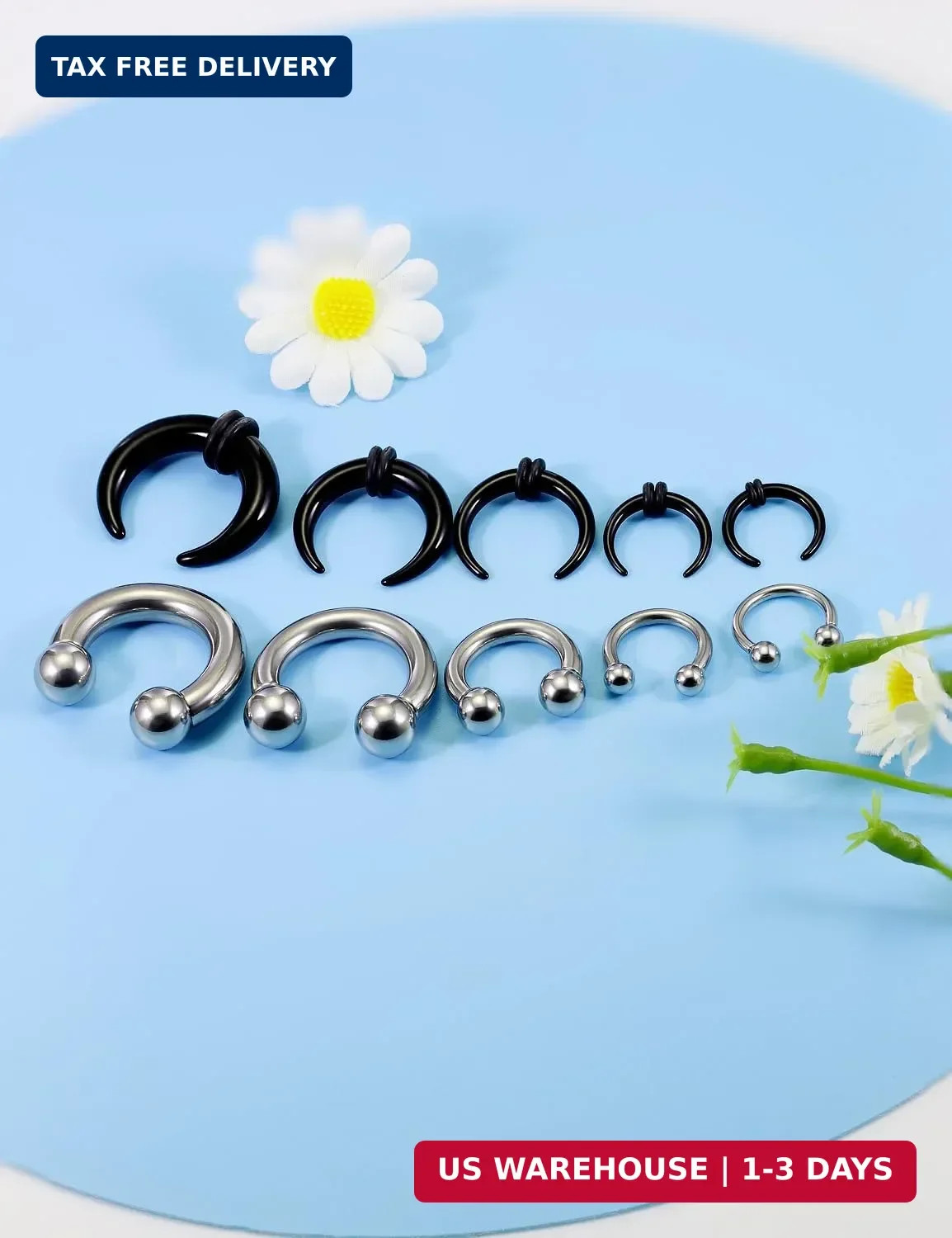14G4G Septum Stretching Kit Surgical Steel Acrylic Pincher Tapers C Shape Buf…