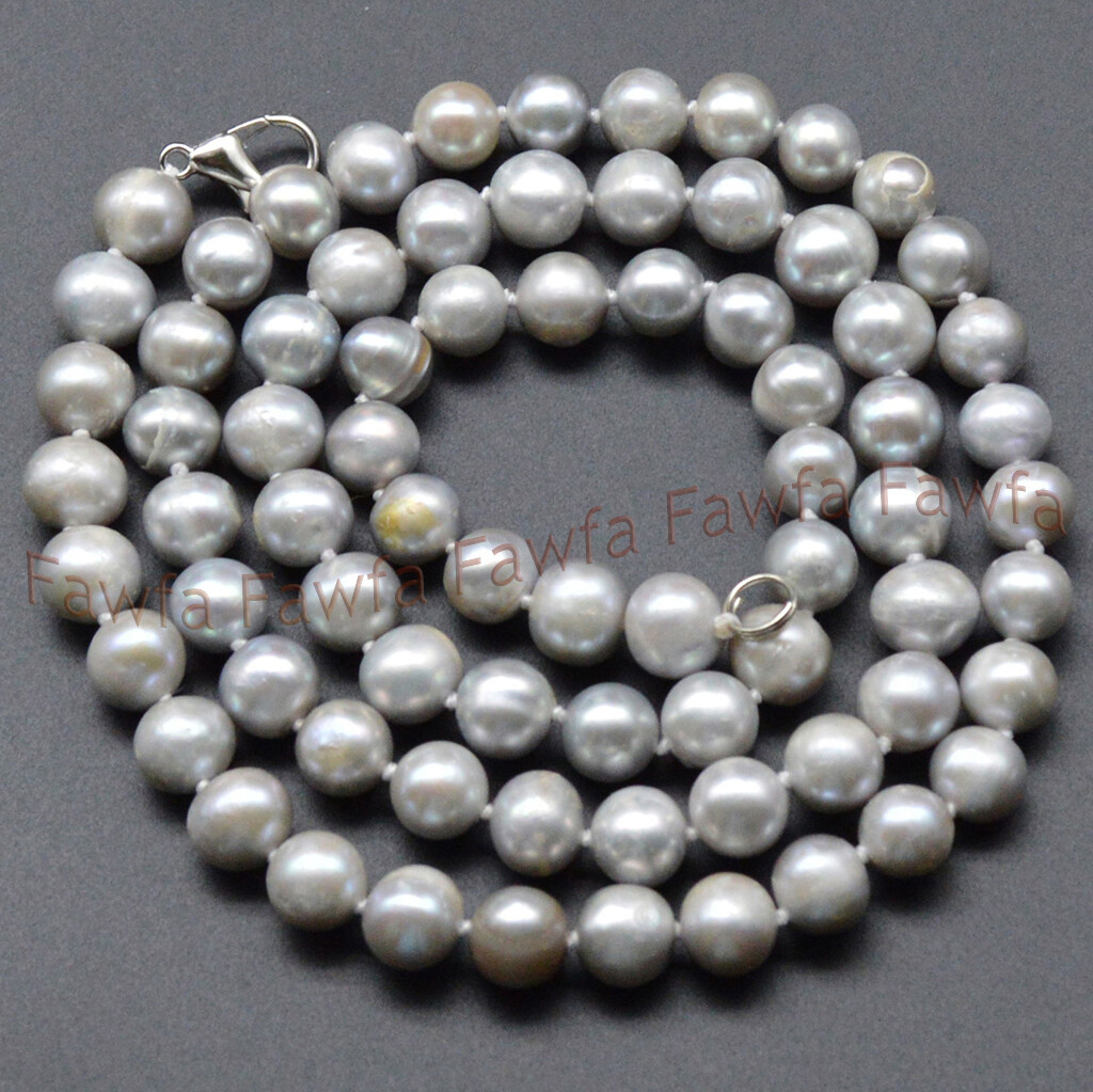 Long 16-48” Silver Akoya Real Freshwater Cultured Pearl Necklace 7-8mm 8-9mm