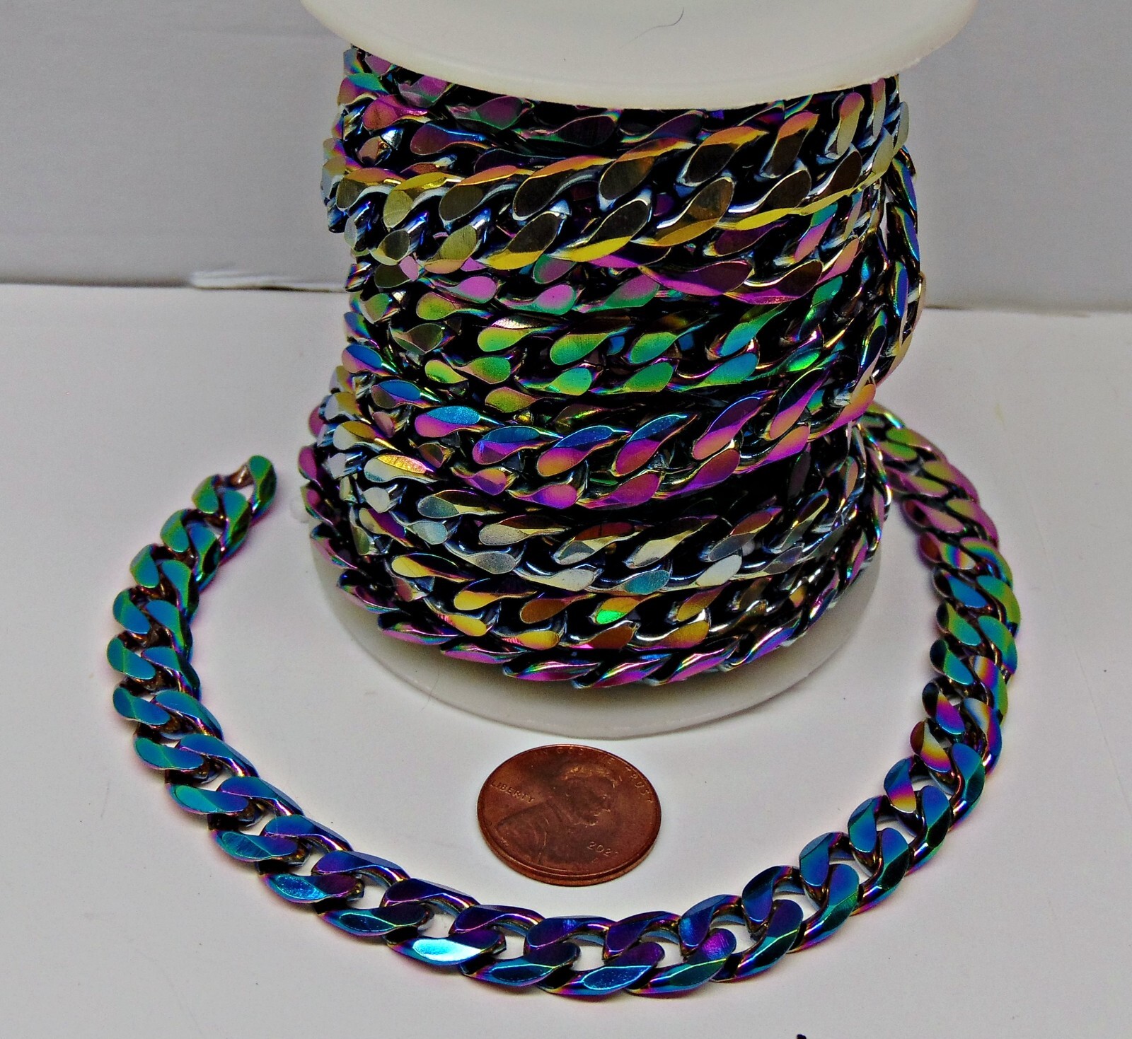 Hefty Bracelet or Necklace Rainbow Stainless Steel Cuban Curb Chain 10mm x 13mm