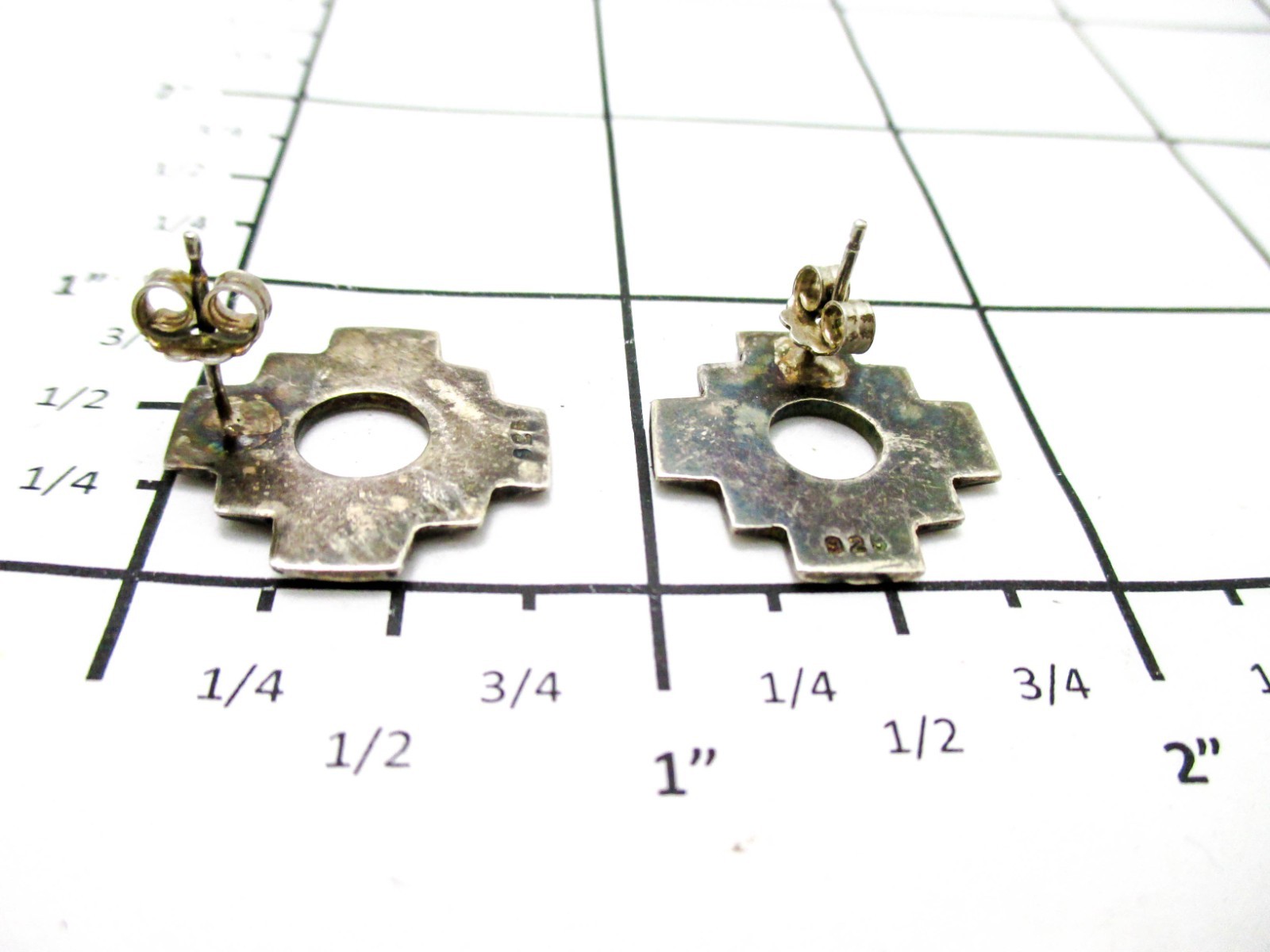Vintage Sterling Silver Cross Earrings South America Style Jewelry