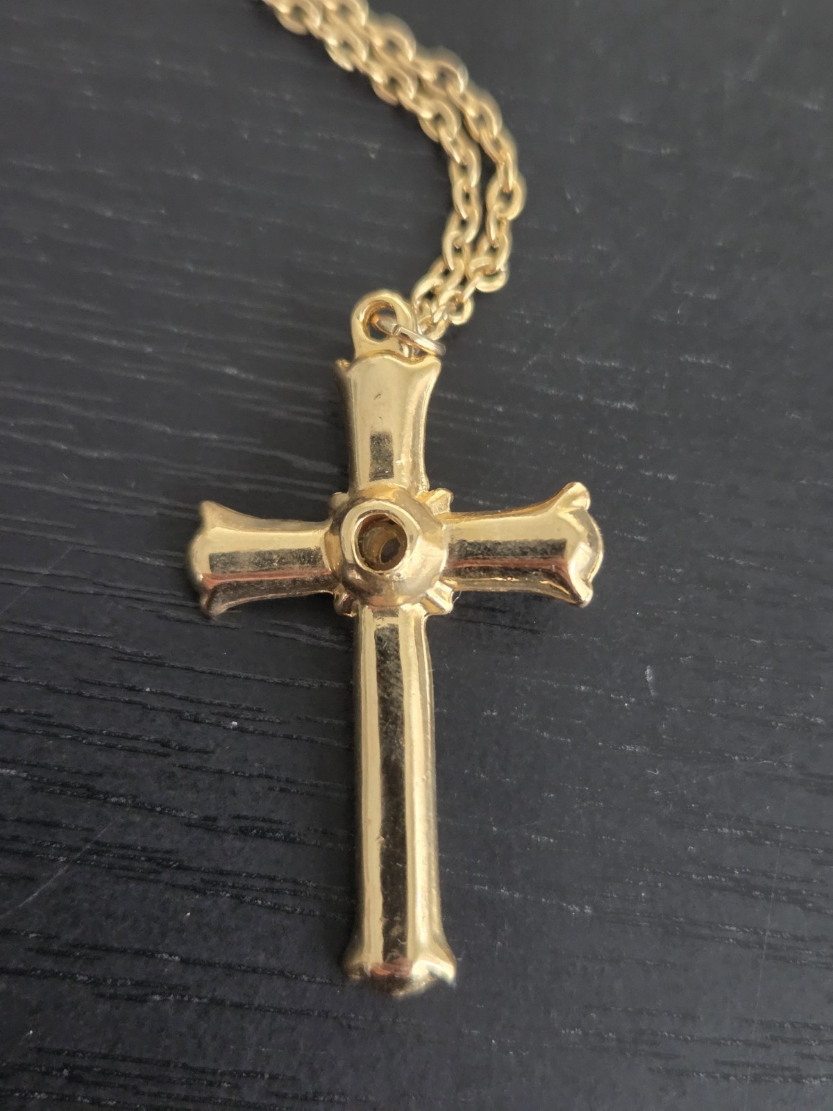 New Vintage Cross Necklace Gold Iridescent Rhinestone 40x24mm Pendant 46cm Chain