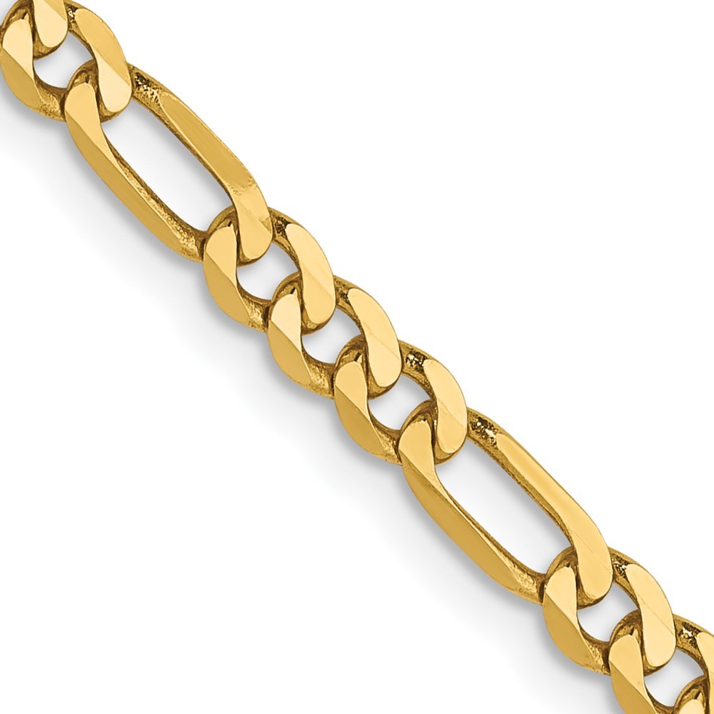 14K Yellow Gold 3mm Flat Figaro Chain Necklace 24″