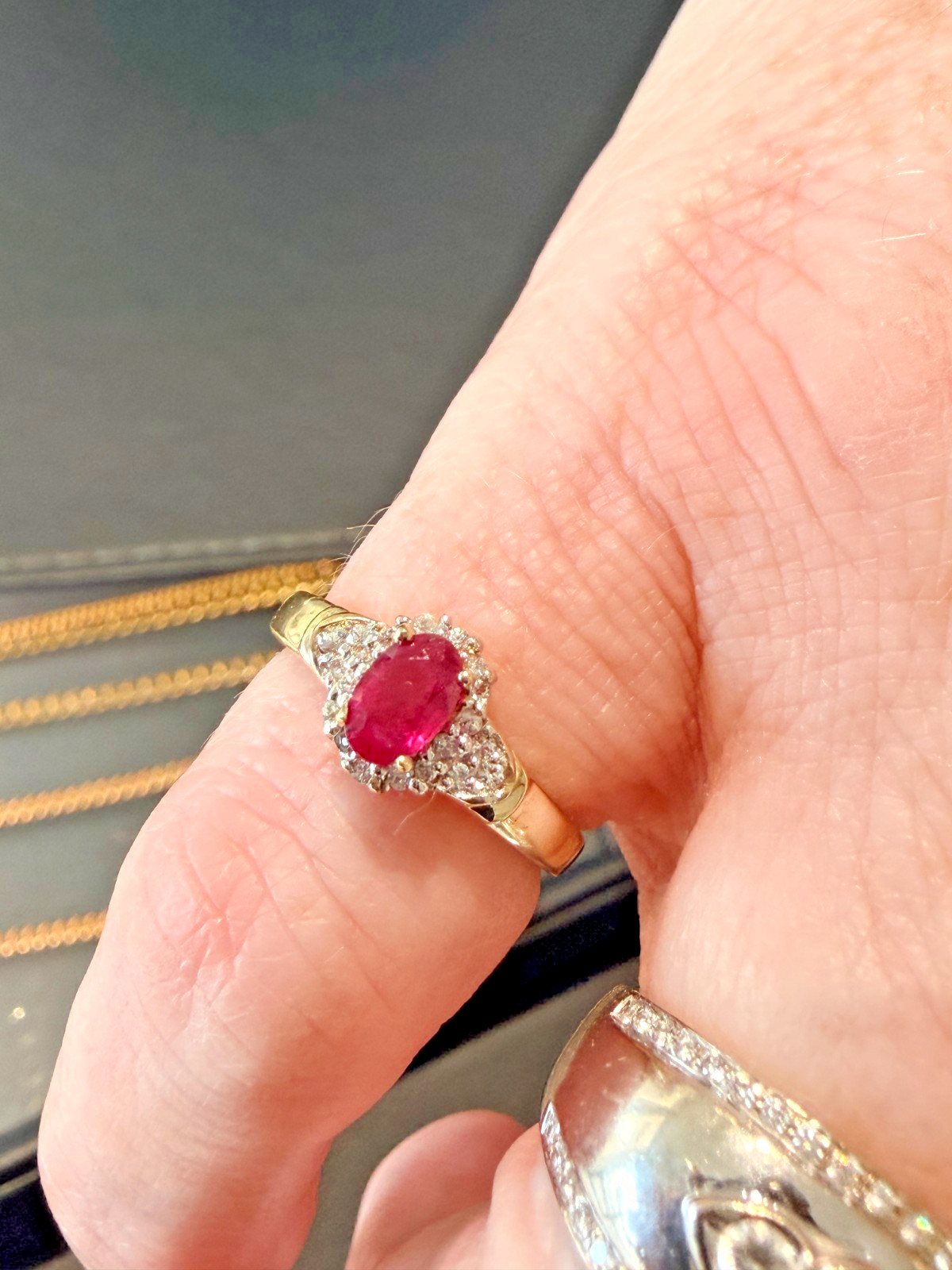 Stunning 9ct Yellow Gold & Ruby Ring – CZ’s – English – London