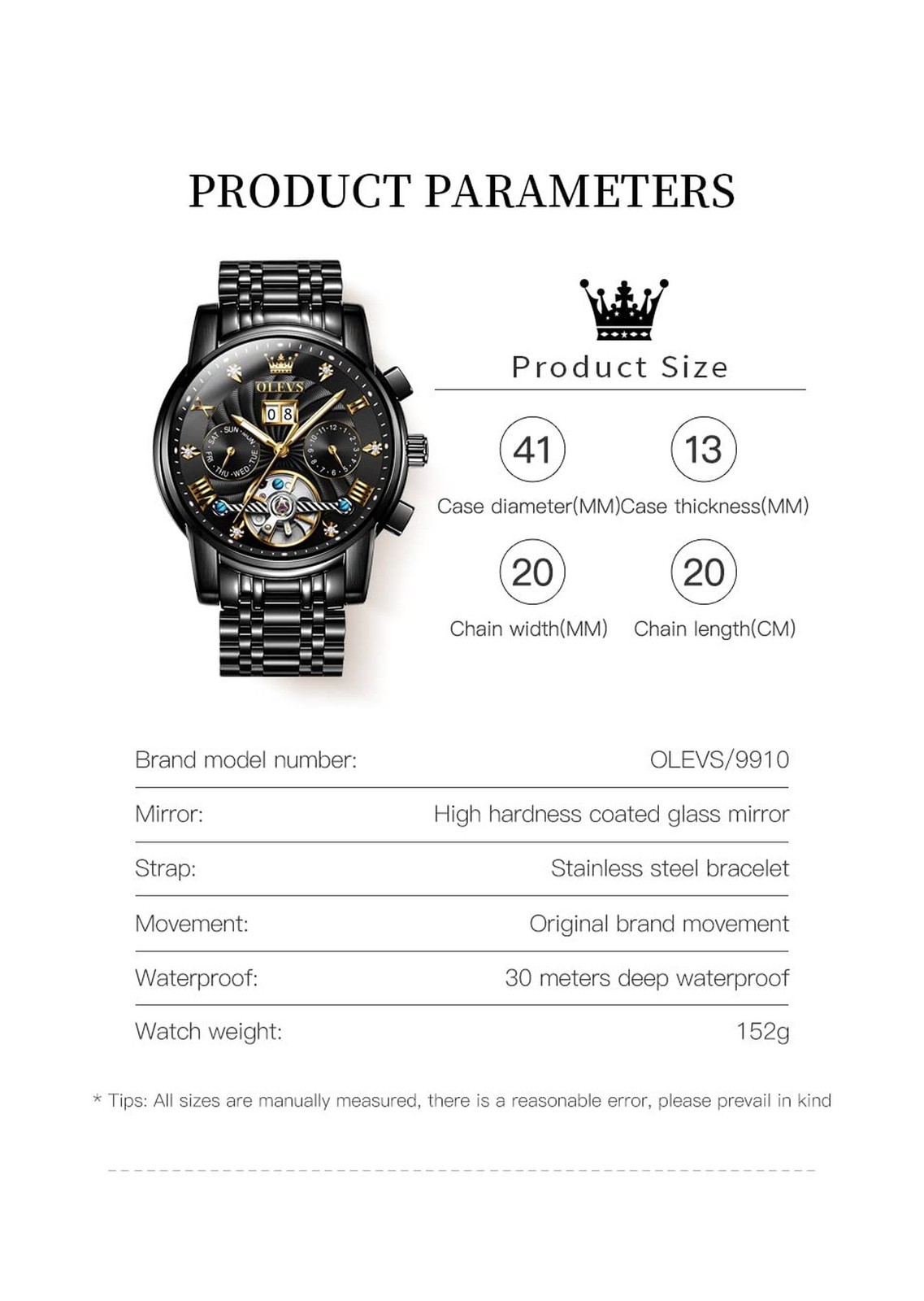 OLEVS Men Automatic Watch Skeleton 5 Hands Mechanical Classic Luxury Multi Ca…