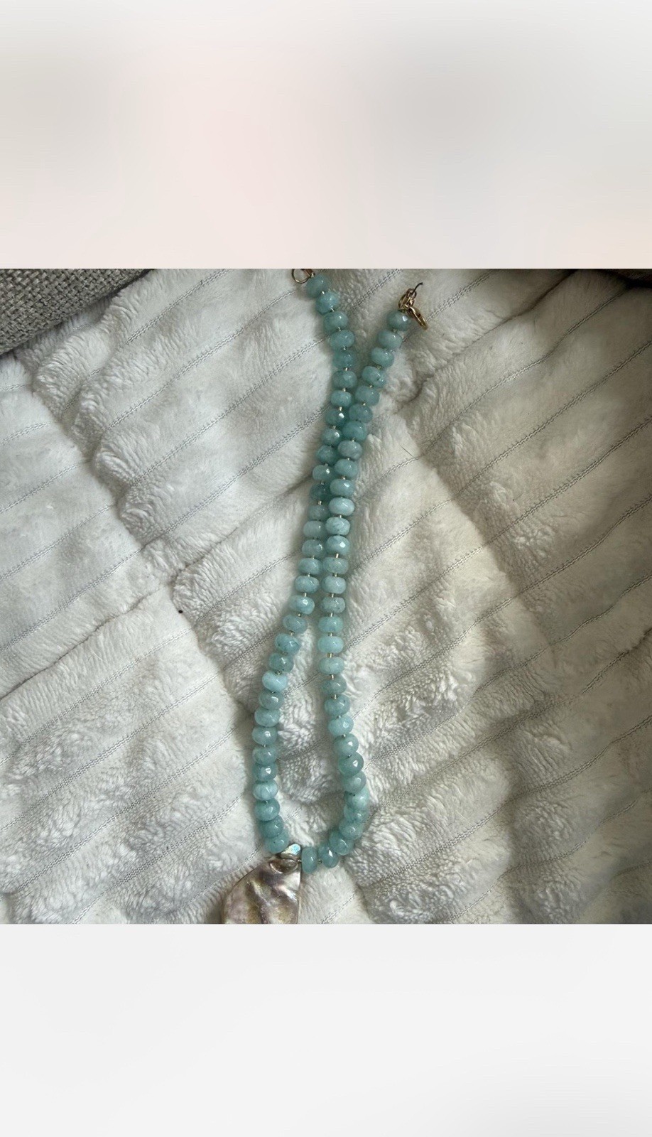Aquamarine Beaded Necklace with Iridescent Shell Pendant