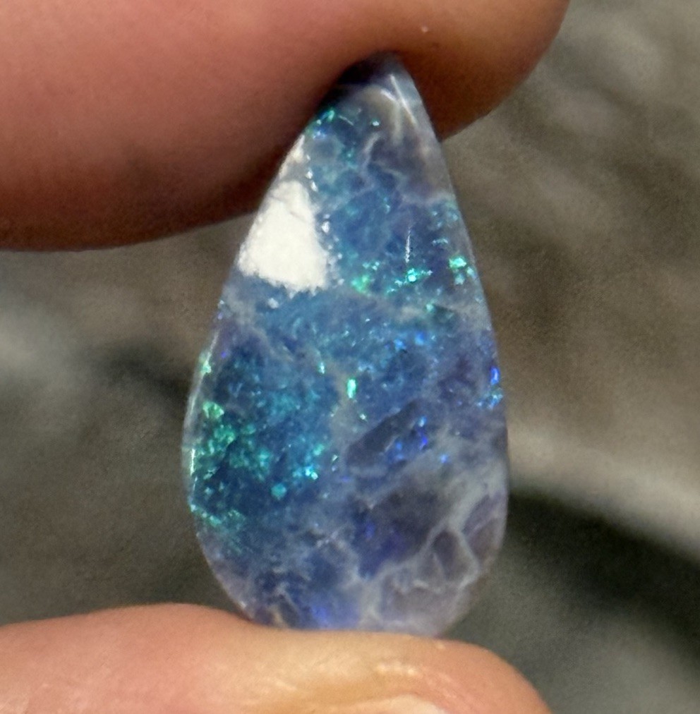 3.3ct 20.9×10.9×2.2mm Australian Lightning Ridge Black Opal Drop Cabochon Gem