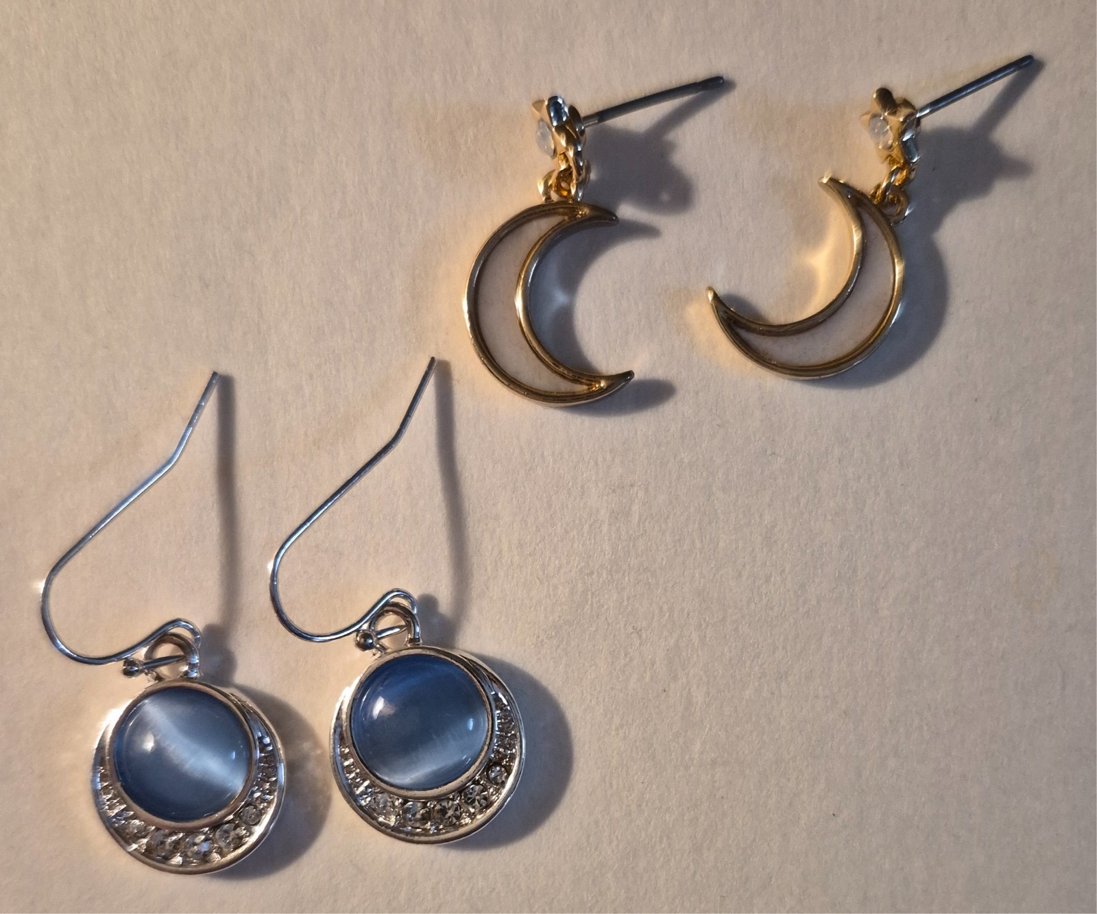 Moon Stars Shape Earrings Lot Silver Gold Dangle Drop 5 Pair Pierced Enamel Gems