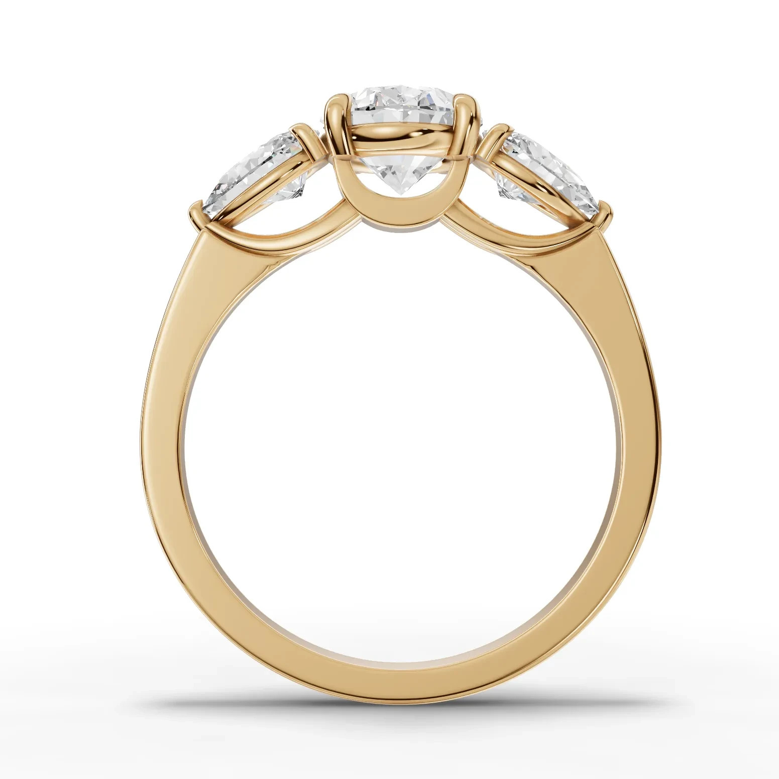 2.25 Ct Oval Three-Stone Lab Grown Diamond Ring 18K Yellow Gold With Pear Sides