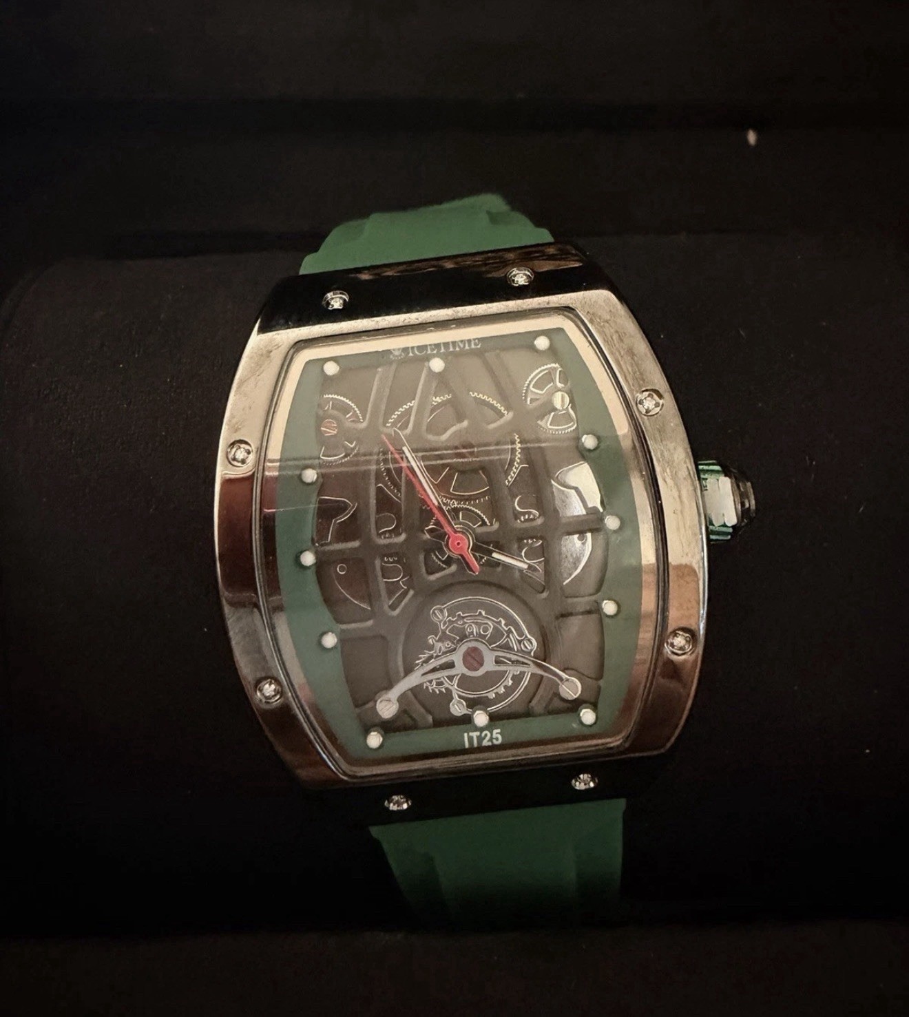 IceTime IT25 Women’s Quartz Skeleton Dial 33mm SS Case Green Silicone 30m