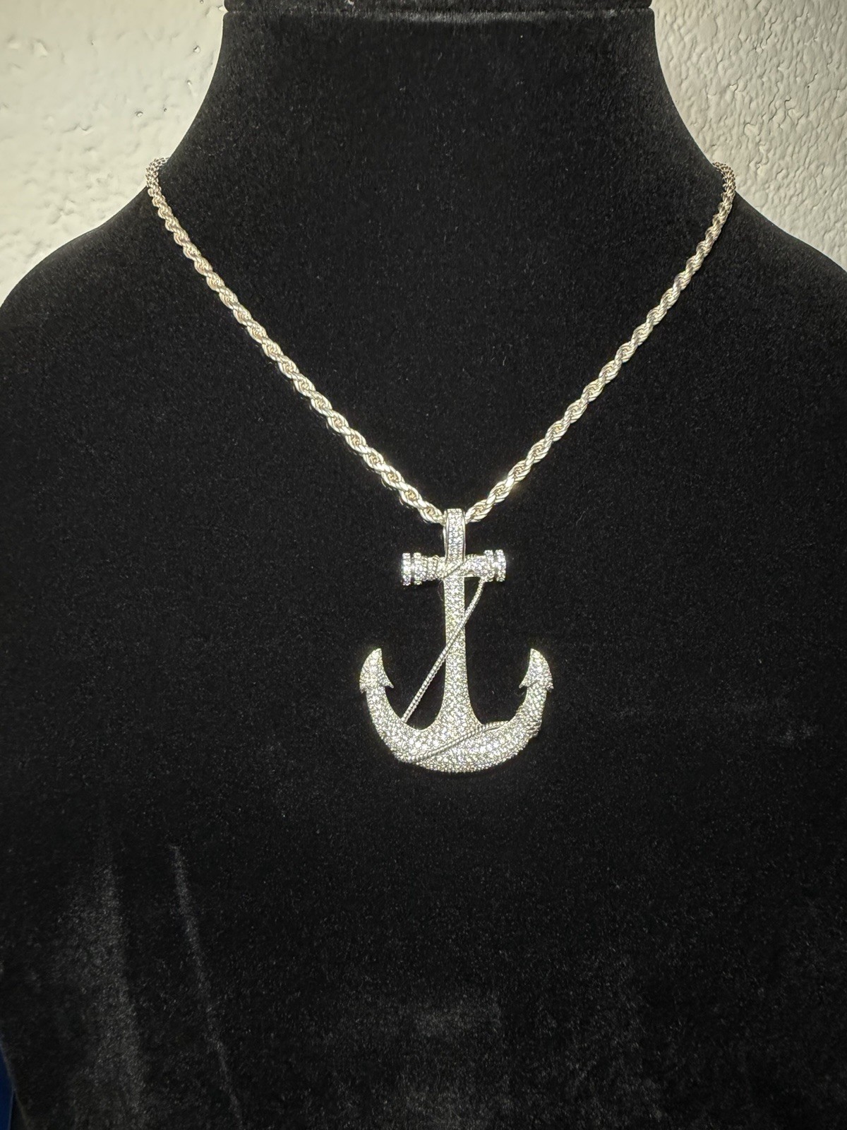 925 Sterling Silver CZ Anchor Pendant | 9g | Read Description