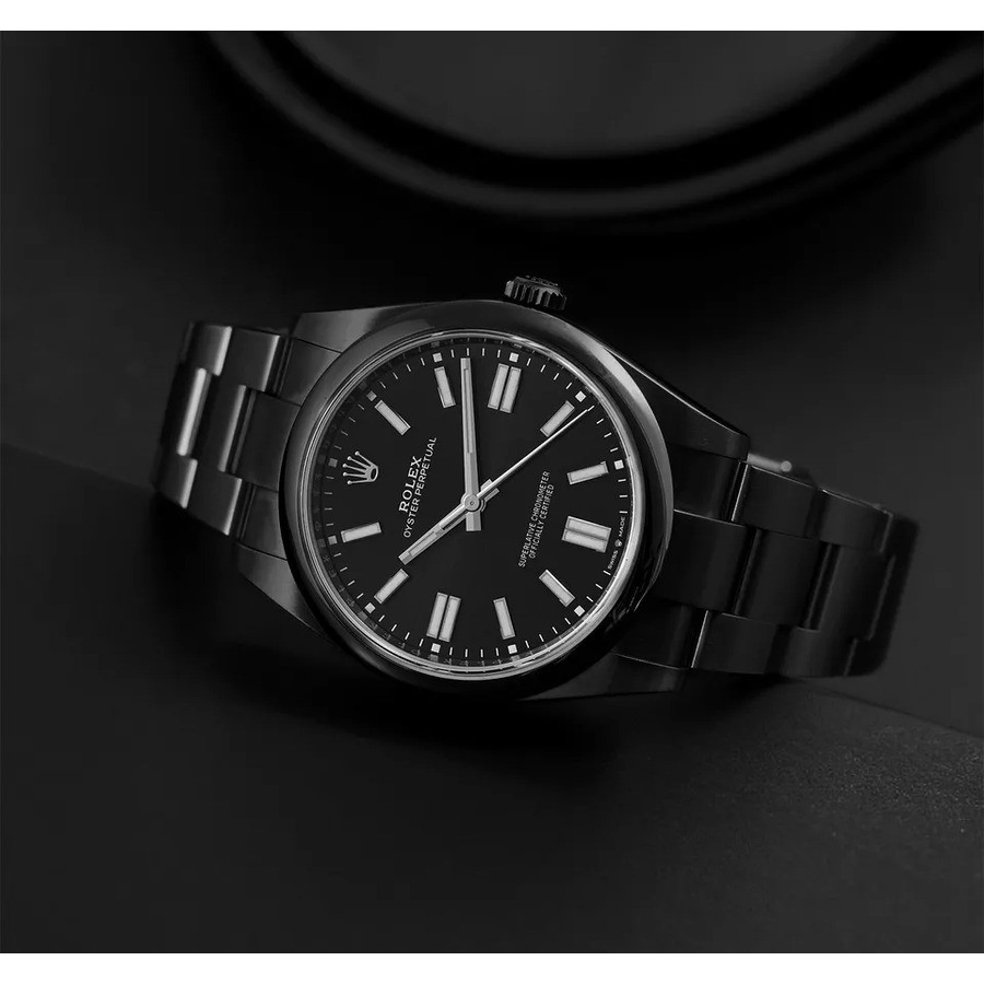 Rolex Oyster Perpetual 114300 Black Dial Black PVD/DLC Coated Steel Watch