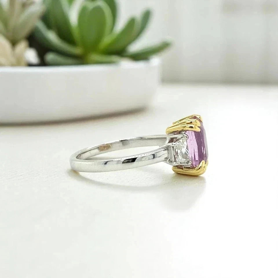 3.70Ct Radiant Cut Natural Diamond Wedding Ring Natural Sapphire 14k White Gold