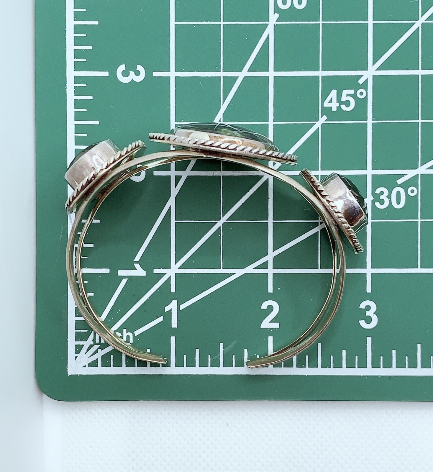 VTG 925 STERLING SILVER OCEAN JASPER & DIAMOND CUT CLASS CUFF BRACELET 43.3g #BK