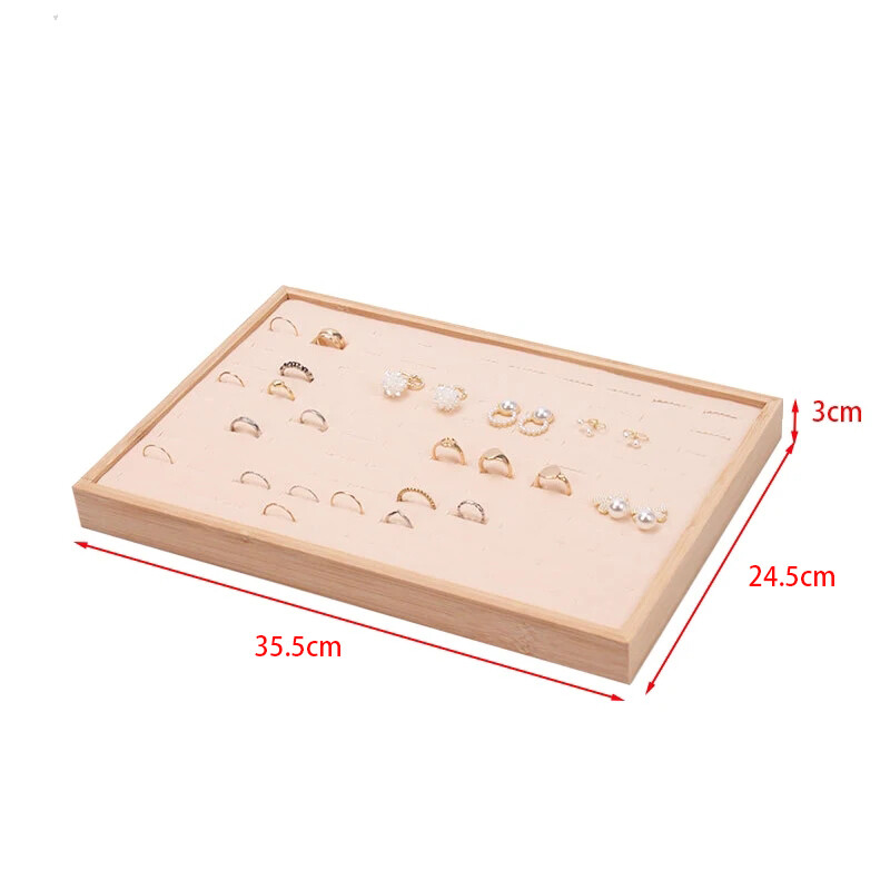 Bamboo 100 Grids Rings Tray Jewelry Showcase Storage Organizer Display Tray