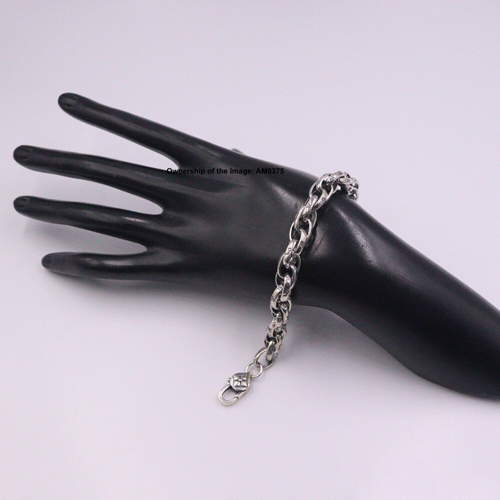 Pure 925 Sterling Silver Men’s Bracelet 8.5mm Six-Word Oval Link Chain 8.26inch