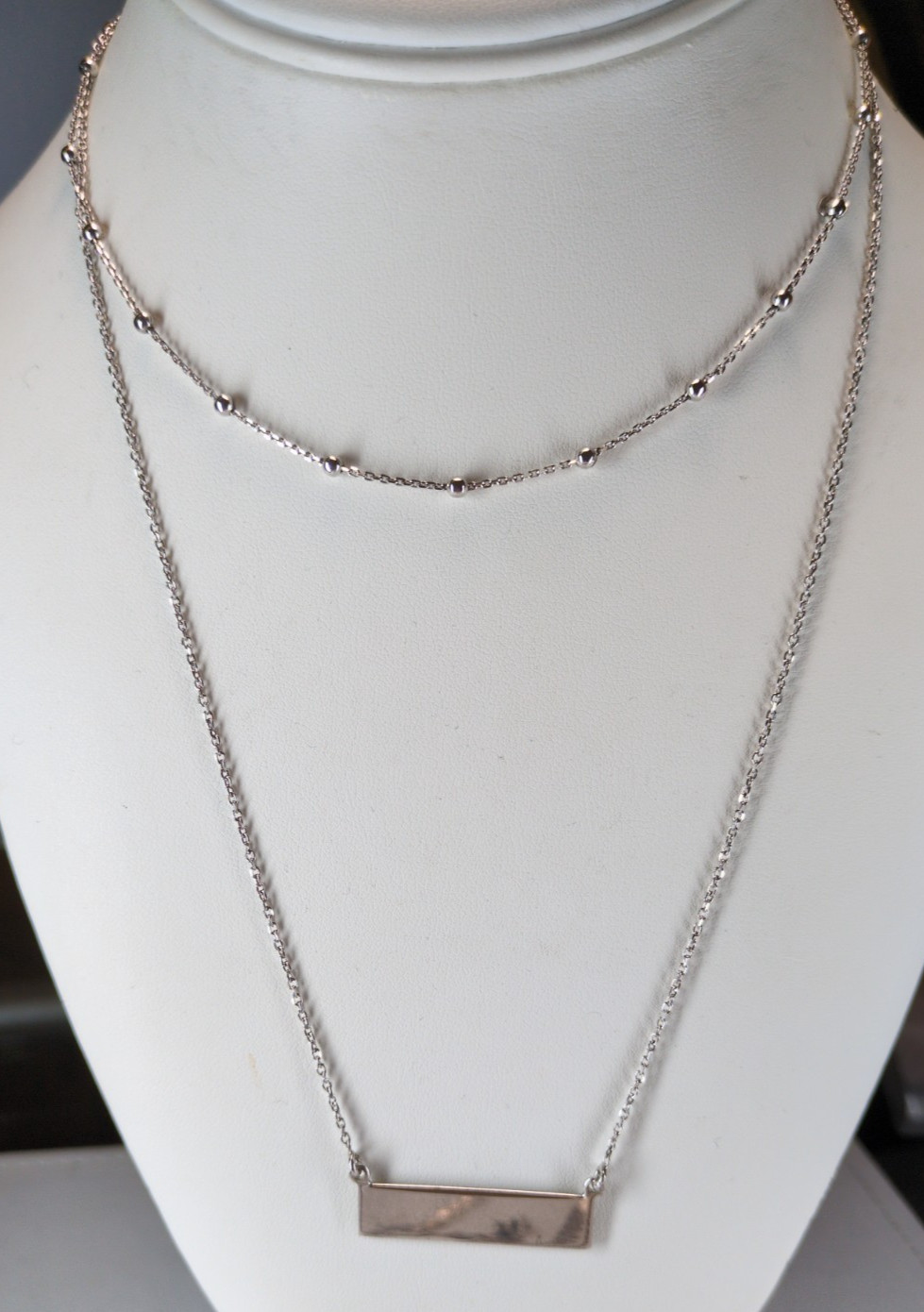 925 Sterling Silver Double Layer Ball Chain ID Tag Necklace 13″-15″ AHM Italy