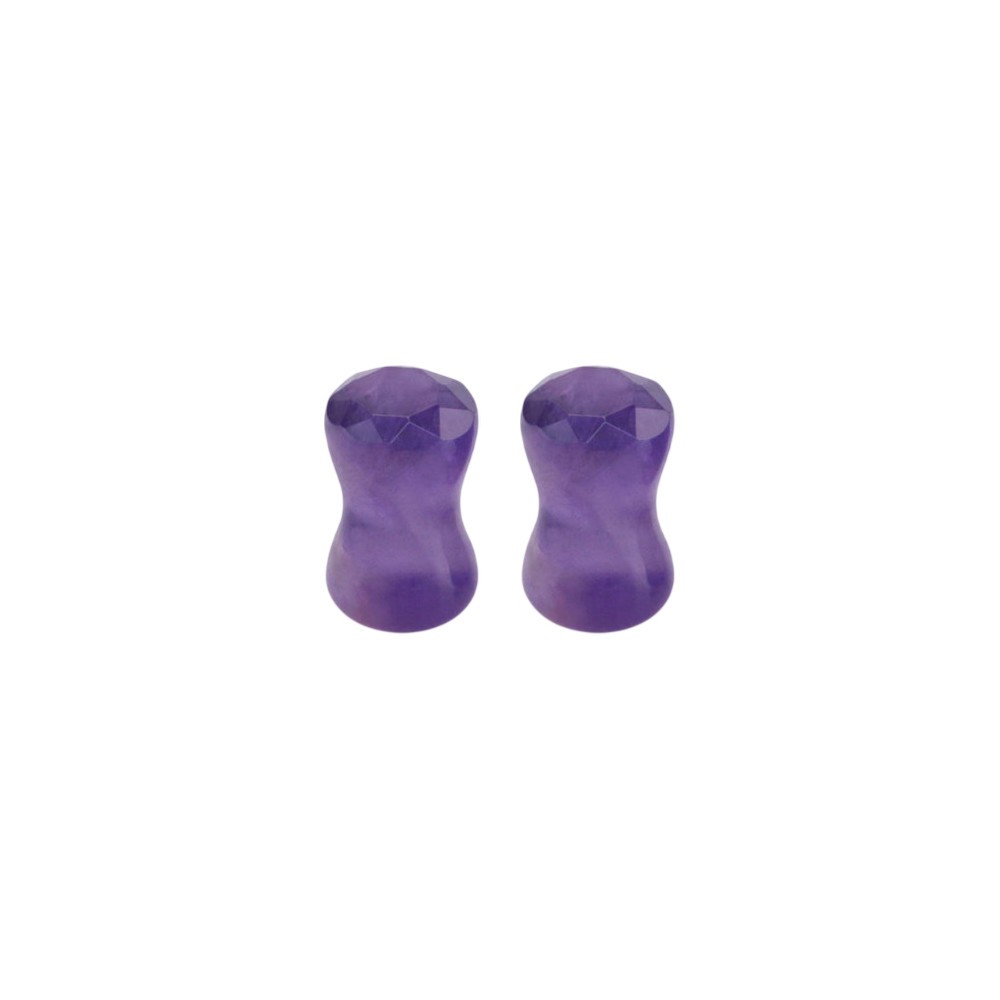 Amethyst Stone Double Flare Faceted Cut Ear Gauges Plugs Expanders Piercing