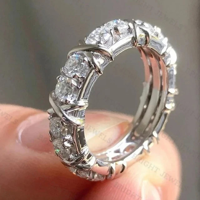 4.25CTW Round Moissanite Full Eternity Wedding Band Ring 14K White Gold Plated