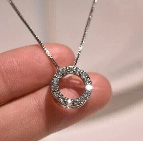 1.50Ct Round Cut Real Moissanite Solitaire Pendant 14K White Gold Plated