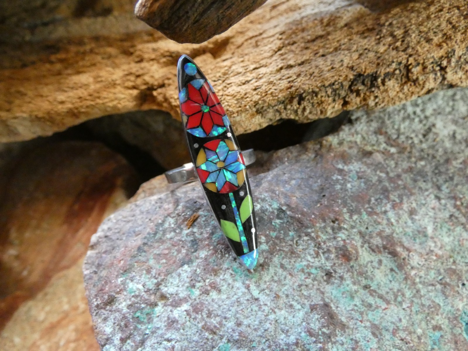 Flower Micro Inlay Gemstone Aluminum Sterling Silver Alloy Size 10 Ring NEW AR83