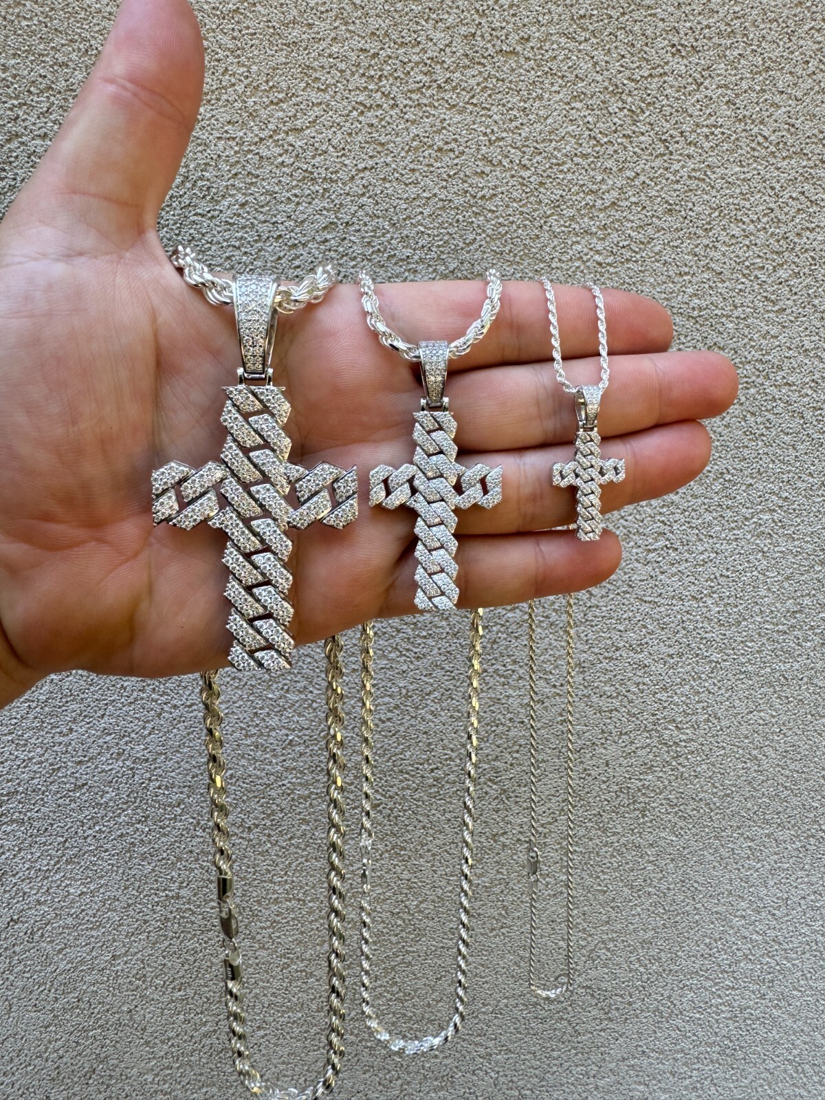 MOISSANITE Prong Miami Cuban Link Cross Pendant – 925 Silver Necklace 3 Sizes
