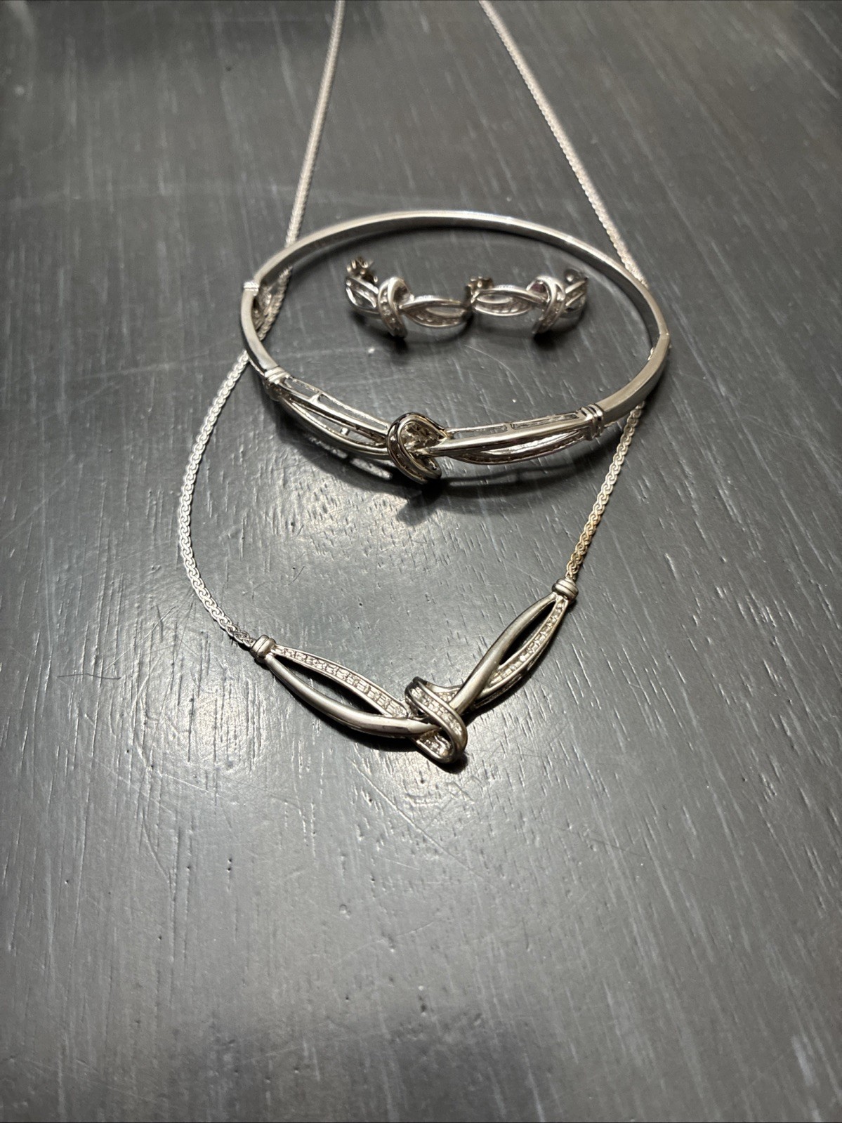 Zales Sterling Silver Diamond Accent Necklace, Earring, Bracelet Set 3 Pieces