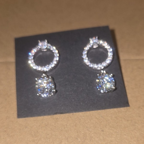 Silver Round White/Colorless Moissanite diamond Dangle Drop Earrings