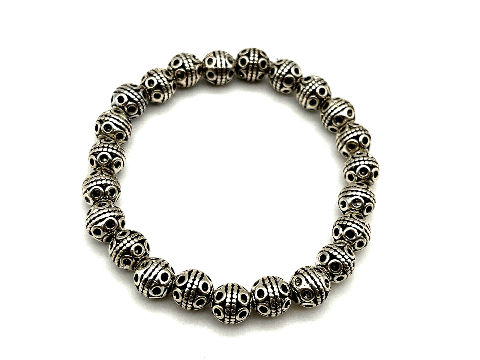 Tribal Stamped Handmade 8mm Tibetan Silver Beaded Bracelet