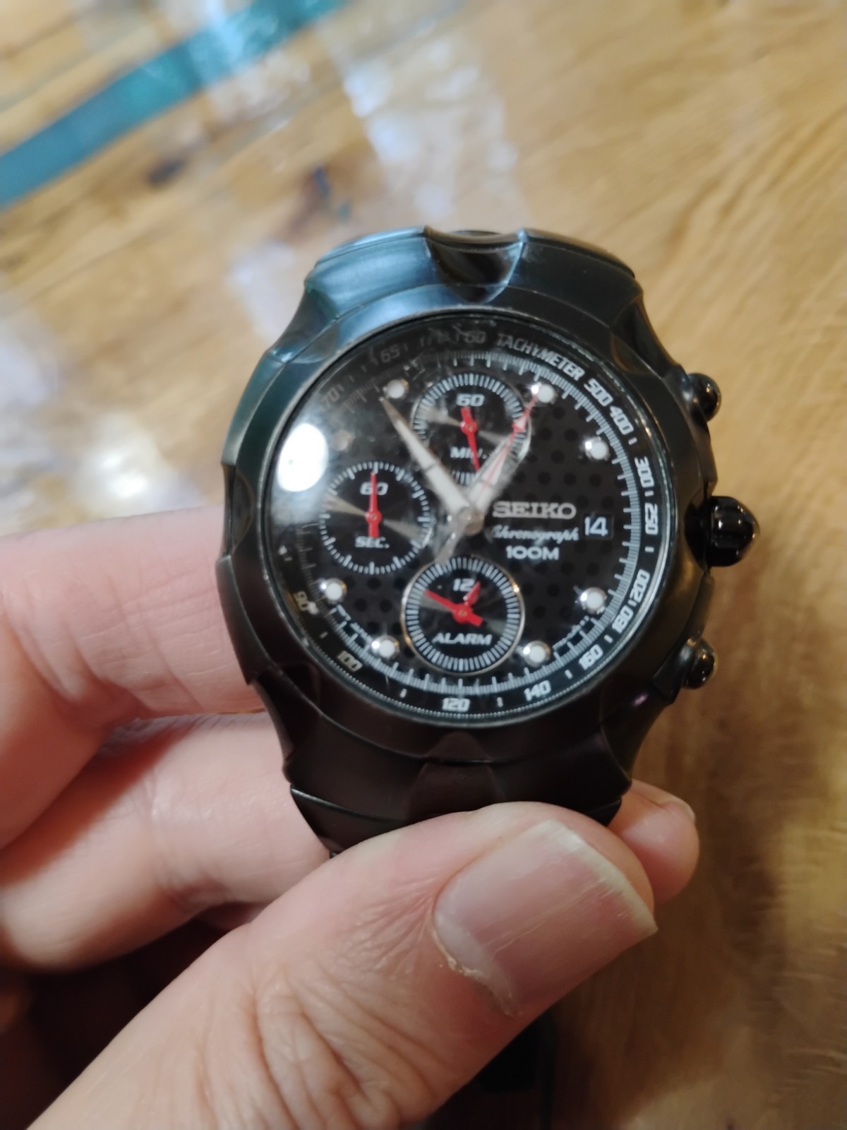 Seiko Chronograph Watch 100m Alarm Watch Sna765 Men’s 7t62-0gm0 Untested
