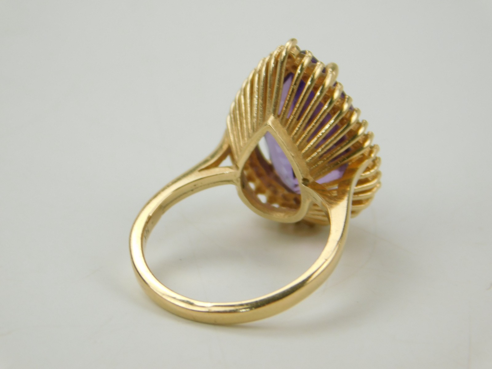 18×10.8mm Pear Cut Lab Created Amethyst Diamond Halo 14k Gold Sz 8 Cocktail Ring