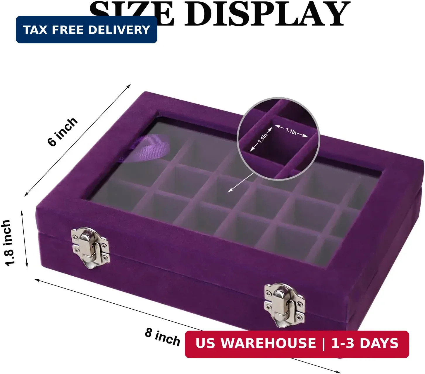 Velvet Jewelry Box 24 Grid Jewelry Earrings Display Organiser Box Ring Tray Hold