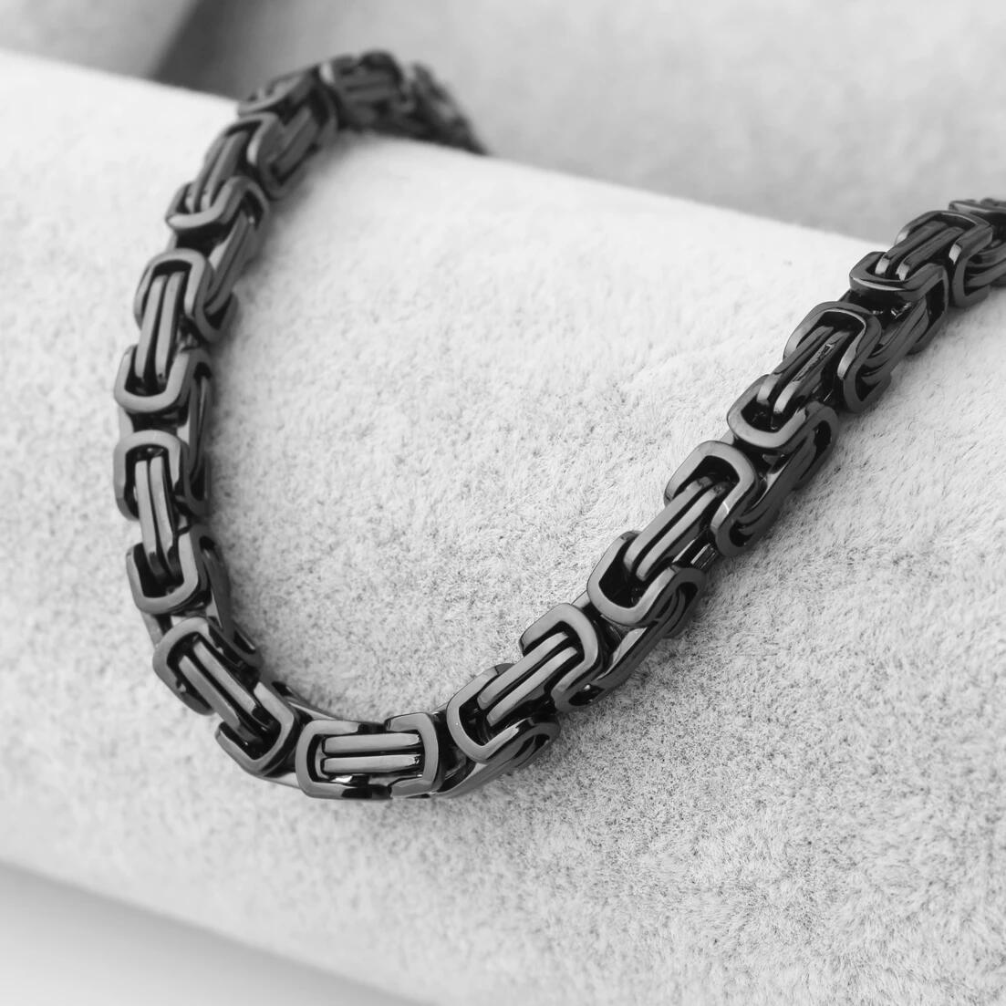 4mm 6mm 8mm Black Stainless Steel Byzantine Box Chain Necklace Jewelry Men Women