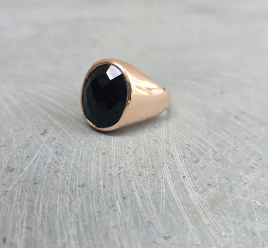 Genuine Black Onyx Men’s Signet Ring Vintage Copper Men’s Onyx Jewelry For Gift