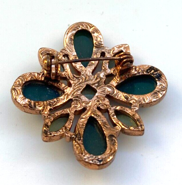 Vintage Copper Green Blue Stone Pin Brooch 1.25 x 1.25″