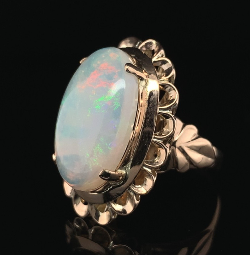 12k Yellow Gold 4.82 Carat Genuine Natural Australian Opal Ring 5.75 (#J7490)
