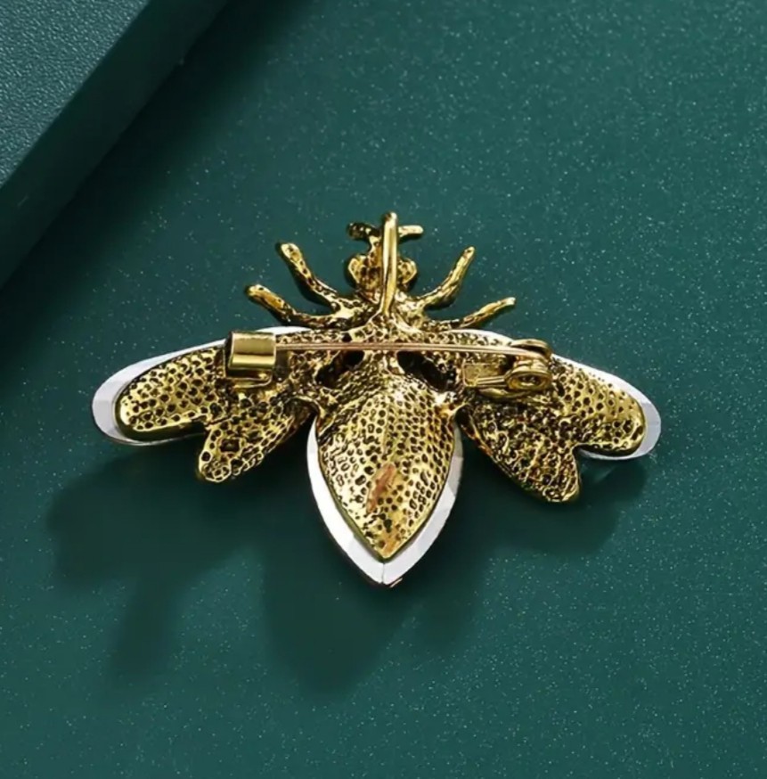 GOLDEN TOPAZ BEE INSECT BUG FIREFLY BROOCH PIN~RHINESTONE CRYSTAL~VINTAGE GARDEN
