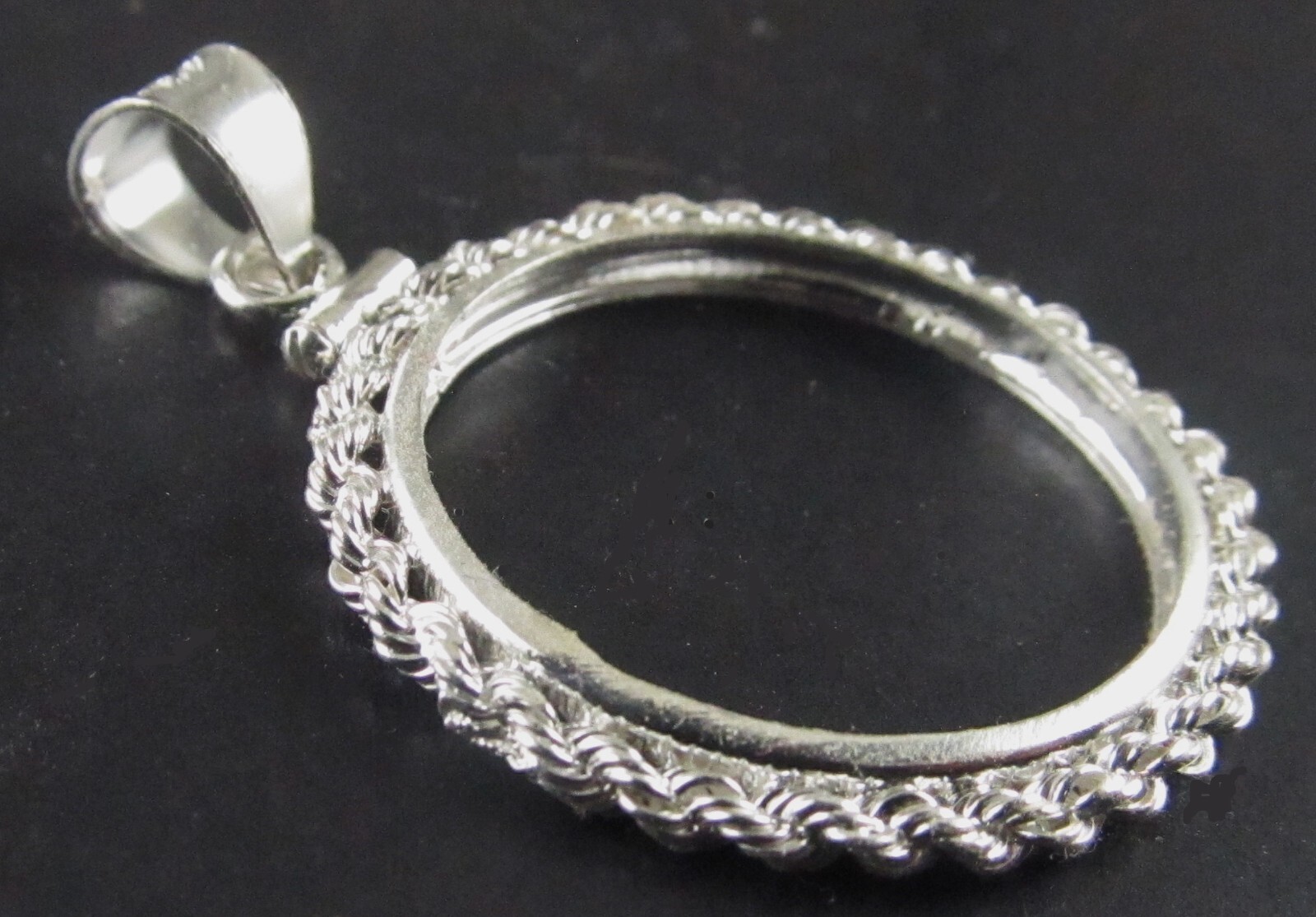 Coin Bezel U.S. Quarter Rope .925 Sterling Silver Mount Soldered Bail New