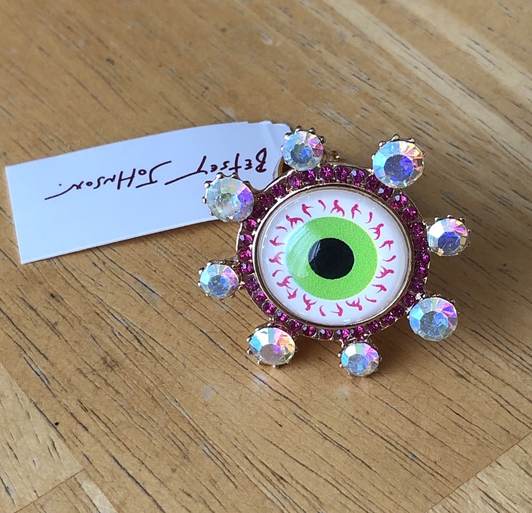 Betsey Johnson Evil Eye Cocktail Stretch Ring Crystal Accents Size 8 NWT