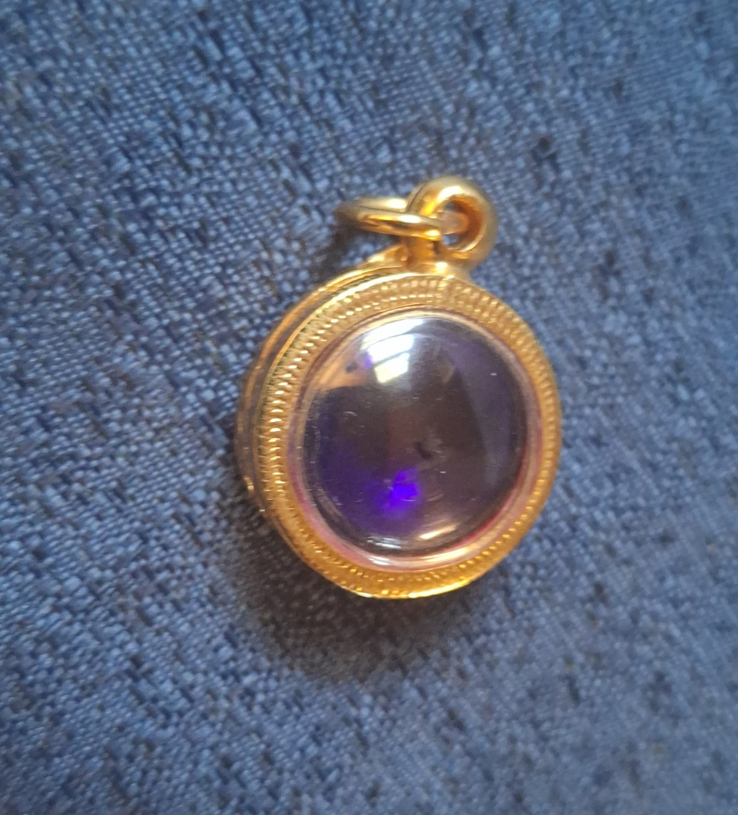 Vintage Gold Tone And Purple Pendant With Engraving