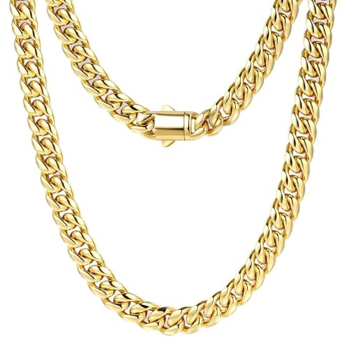 Gold Cuban Link Chain for Men Mens 20 in (51 cm) 8mm Width – 18K Gold Plated