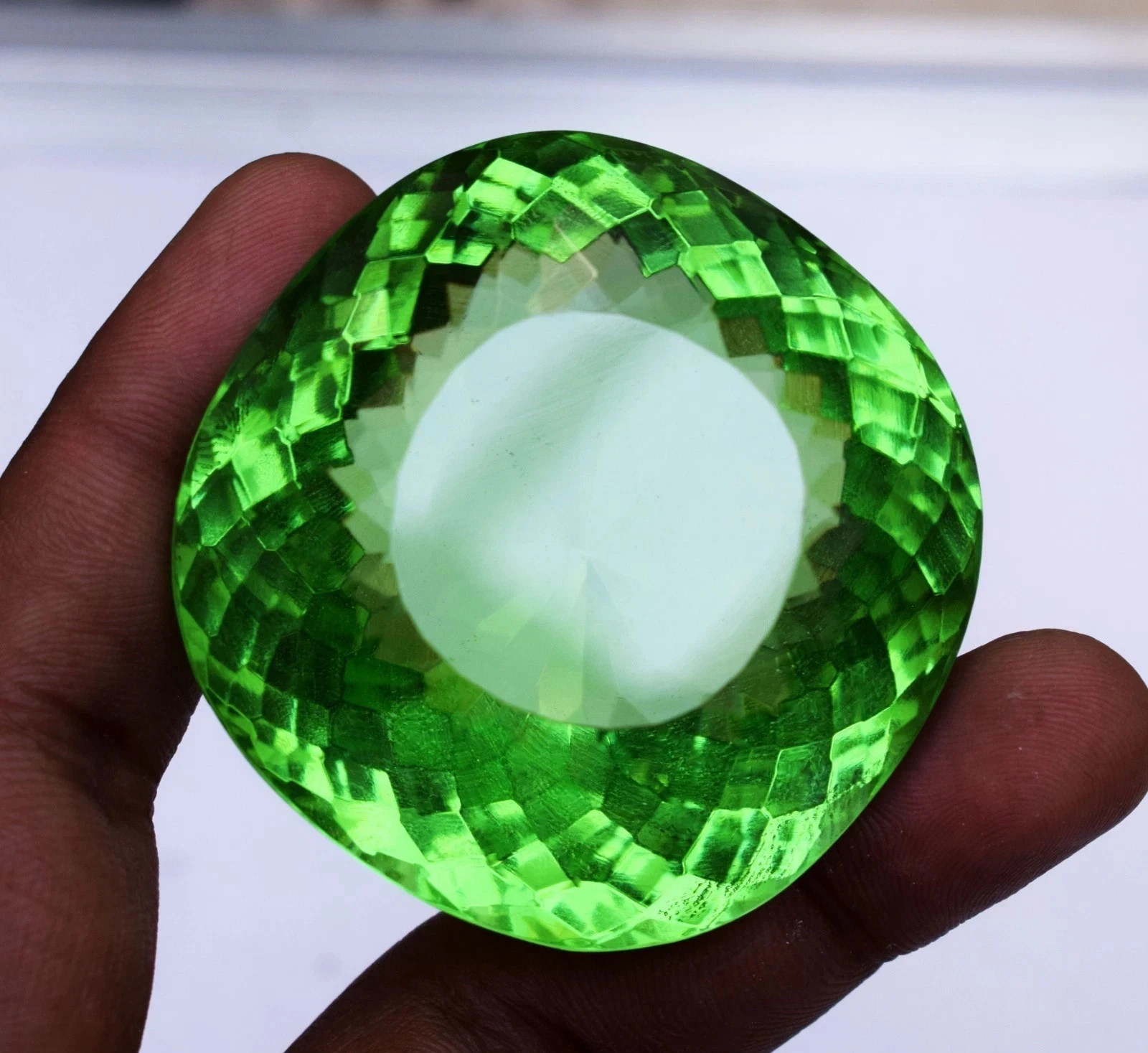 460 Ct Flawless Green Peridot Square Cushion Cut Stunning Certified Loose Gem