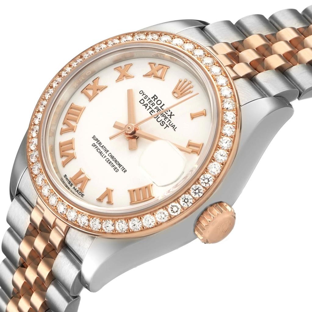 Rolex Datejust 28 White Roman Dial Steel Rose Gold Diamond Ladies Watch 279381