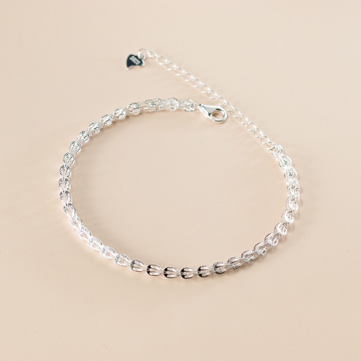Women Real s925 Sterling Silver Sparkling Foxtail Chain Bracelet Bangle 8.3 in