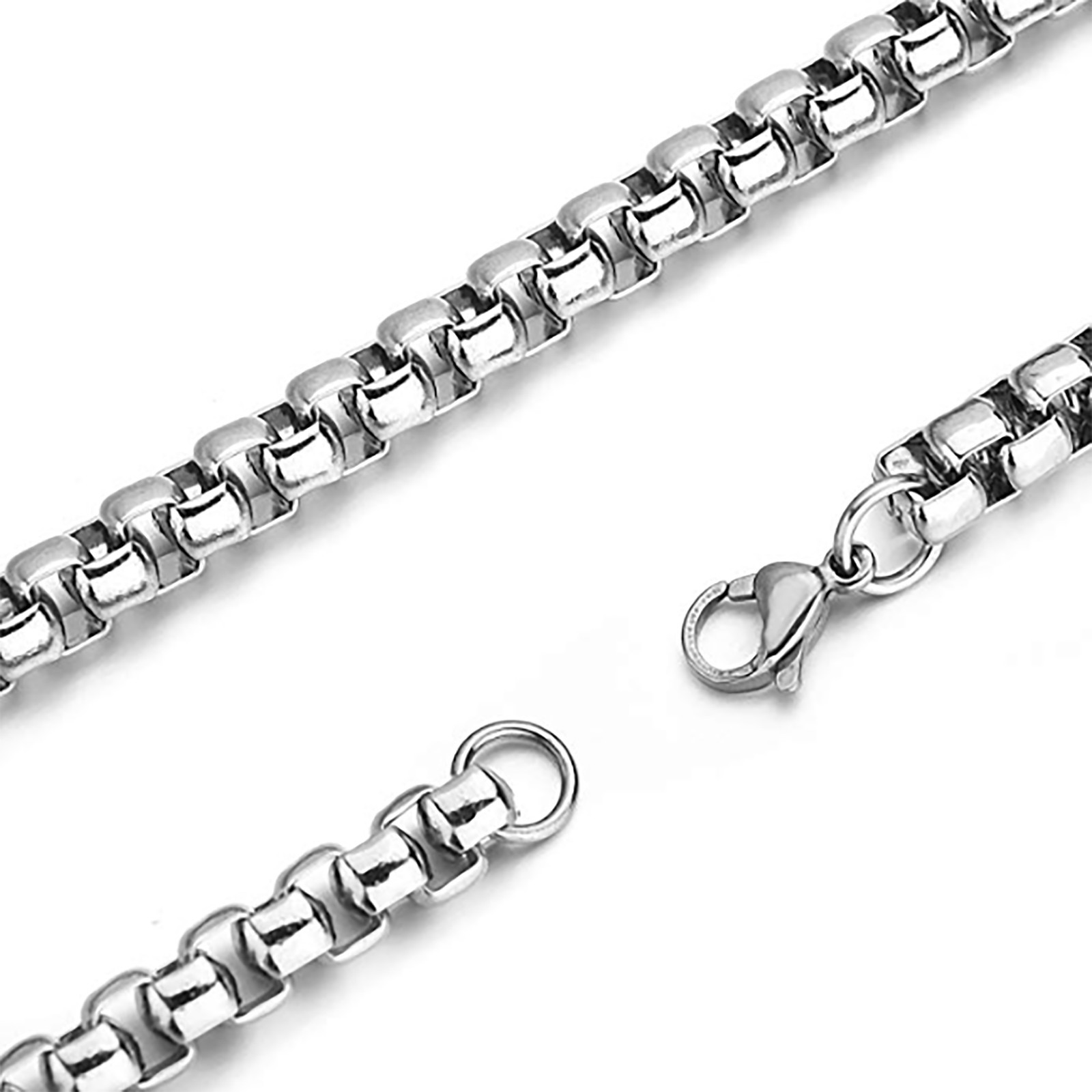 Real ITALIAN 14K White Gold Finish Men’s Rolo Round Box Chain Necklace